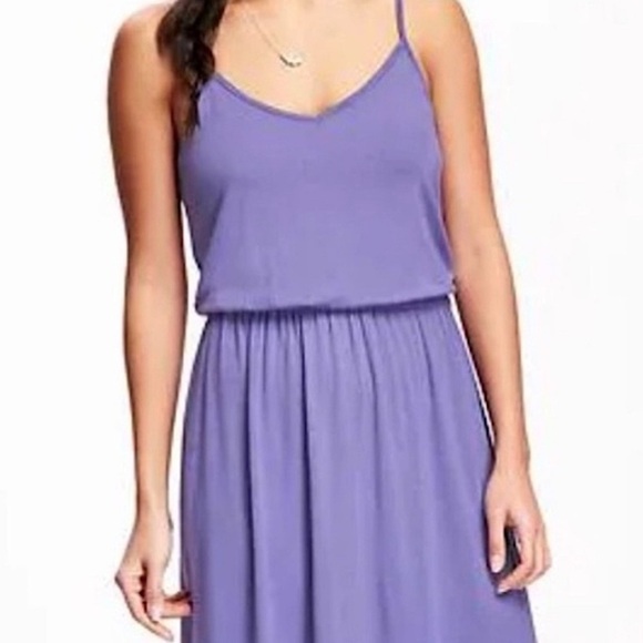 Old Navy Cami Racerback Midi Dress Cinch Elastic Waist Fit & Flare Violet Purple - Picture 9 of 10